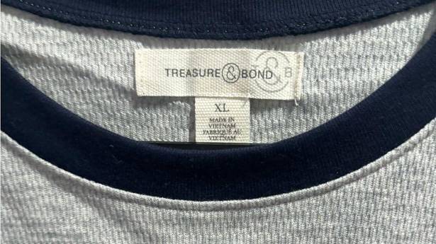 Treasure & Bond  Grey Heather-Navy Crew Neck Contrast Trim Thermal Top Sz XL