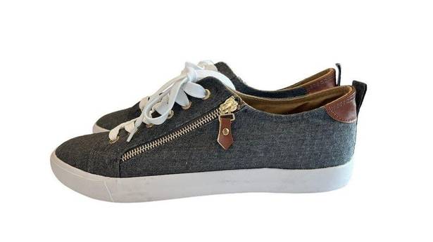 Twisted  Kix Sneakers Women 10 Gray Side Zippered Lace Up Canvas Sneakers NWOT