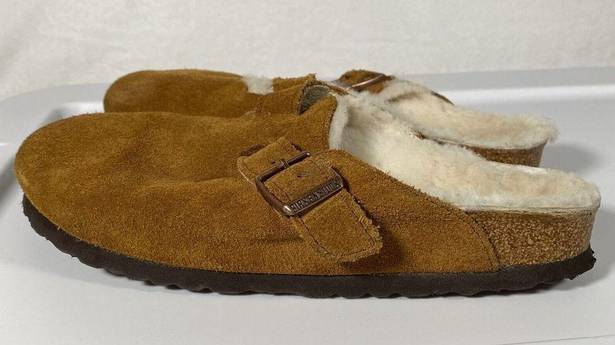 Birkenstock  Boston Shearling Beige Suede Leather Narrow Sz 39 US L8 M6