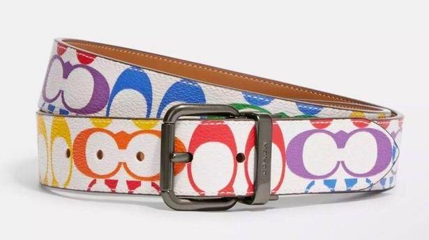 Coach NWT  Roller Buckle Cut To Size Reversible Belt In Rainbow Signature Canvas
