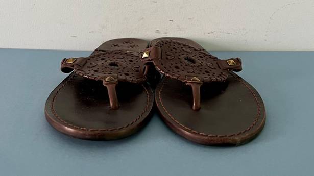 Jack Rogers Georgica Studded Brown Leather Slip On Thong Sandals