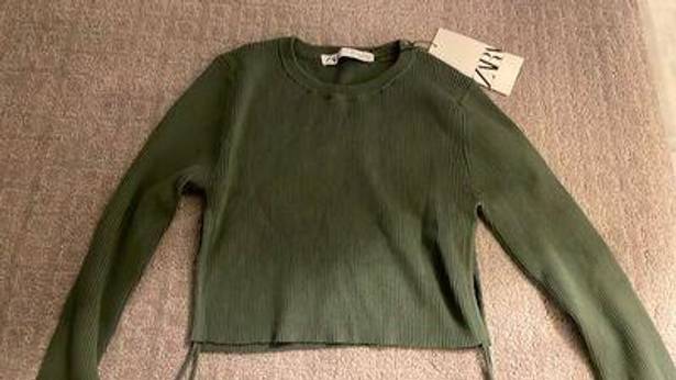 ZARA Green Crop Top Sweater 