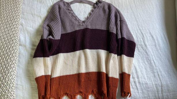 Rue 21 Purple, White, and Orange Striped Sweater