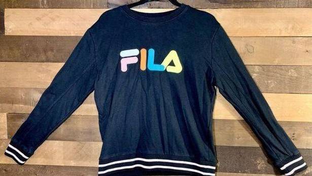 FILA Original VintageFila Black Pastel Spell Out Logo Pullover Crew Neck Stri…