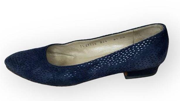 Salvatore Ferragamo Vintage  Navy Blue Suede Almond Toe Slip on Shoes