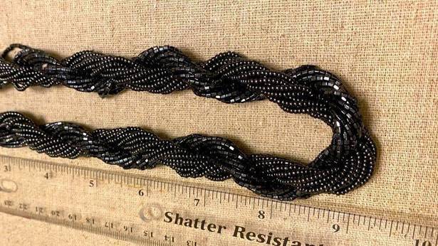 Twisted  multi strand seed bead necklace metallic gunmetal gray. Gothic retro