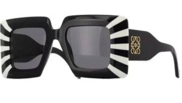 Loewe  Women's Black White Anagram Stripe Square Sunglasses Oversized Gold Logo