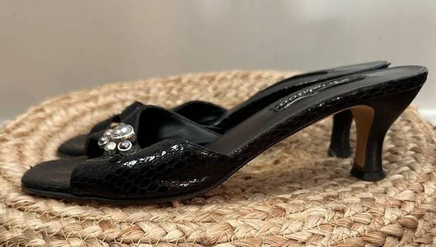 Brighton  Italy Black Leather Silver Rhinestone Throne Heel Mules Size 7.5