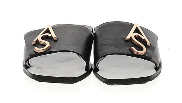 ALL SAINTS Klara Sandals Slippers Black Gold Logo Leather Size 40