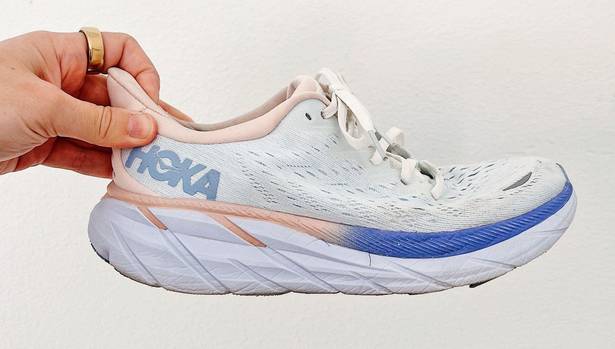 Hoka Clifton 8 Peach And Purple Tennis Shoes