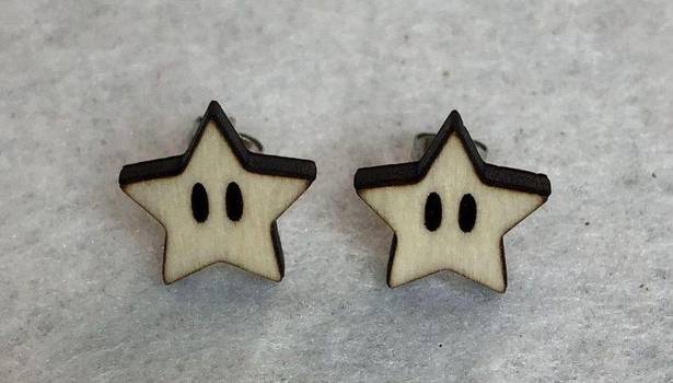 Nintendo Mario Power Star Wood Stud Earrings