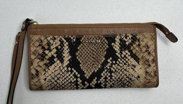 Coach  Madison Python Snake Print Zippy Wallet Wristlet Light Gold Natural Beige