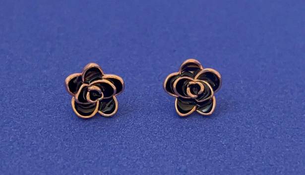 14K Rose Gold Plated Flower Stud Earrings for Women Black