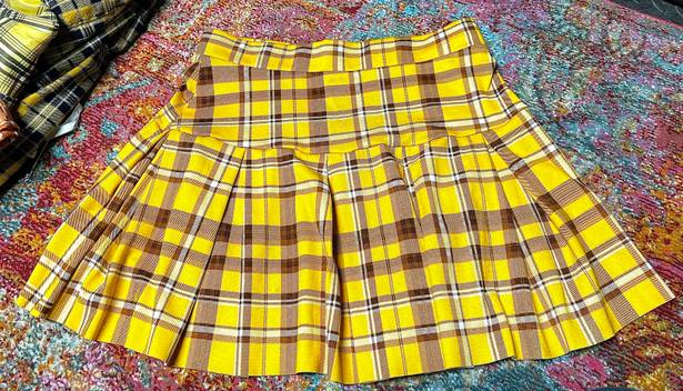 Jolie And Joy Yellow Stretchy Tartan Pleated Mini Skirt 