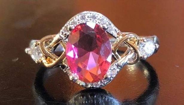 Ruby New Oval  CZ SilverTone&GoldFilled Ring S5 3/4