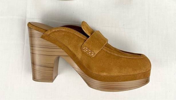 Splendid  Vina Suede Clog Honey Brown Platform Mule Loafers Sz 9.5 New Chunky