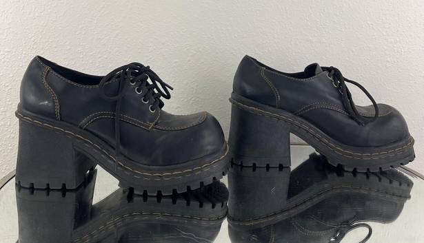 Soda Vintage Y2K Black Faux Leather Chunky Platform Lace Up Heeled Oxford Shoes