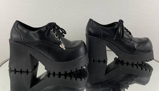 Soda Vintage Y2K Black Faux Leather Chunky Platform Lace Up Heeled Oxford Shoes