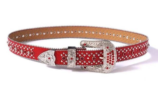 NEW RHINESTONE EMBELLISHED RED SILVER FASHION BELT