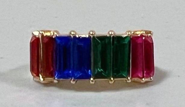 The Row Gold Pink Blue Green Diamond Gemstone Band Ring Jewelry Size 7 🩷💙💚✨
