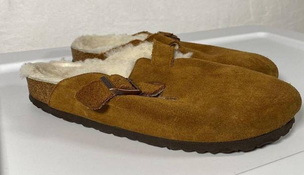 Birkenstock  Boston Shearling Beige Suede Leather Narrow Sz 39 US L8 M6