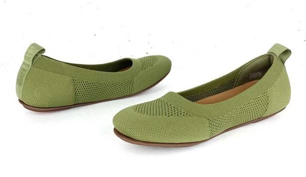 FitFlop  Allegro Tonal Knit Ballerinas Flats Olive Green Stretchy Round Toe 8.5