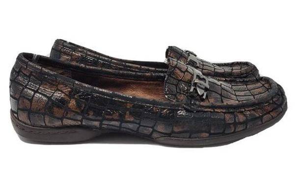 Donald Pliner Donald J Pliner Vutra Horsebit Loafers Snake Skin Pattern Buckle Shoe Size 7.5 M