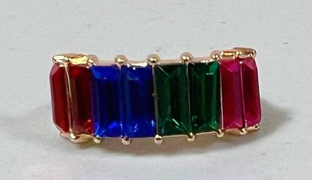 The Row Gold Pink Blue Green Diamond Gemstone Band Ring Jewelry Size 7 🩷💙💚✨