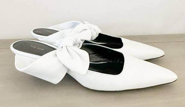 The Row  White Leather Coco Bow Kitten Heel Mules sz 40