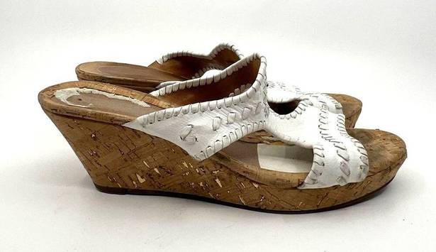 Jack Rogers  White Leather Cork Wedge Sandals Women's 7.5 US