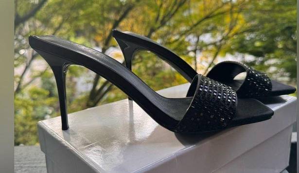 Meshki Black Diamanté Mule Slip On Heels