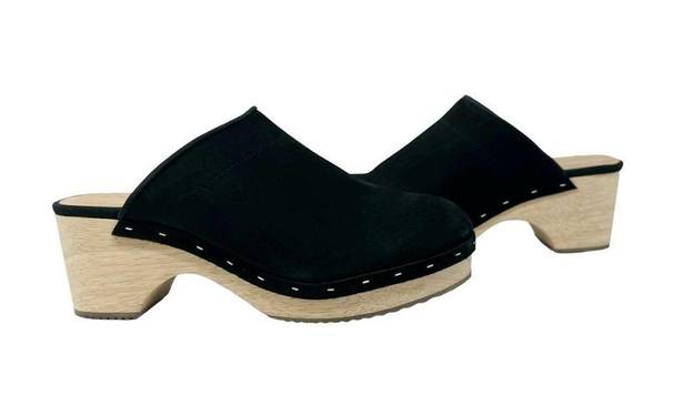 Loft  New Leather Wooden Heel Clogs Black Womens Size 9