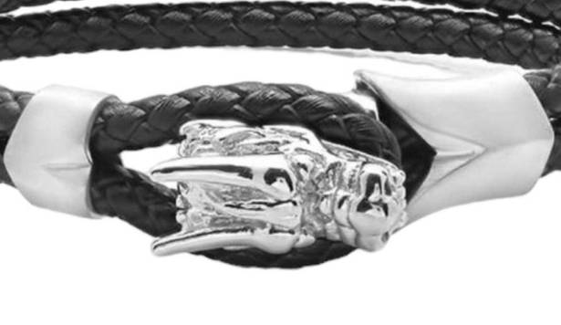 The Row Steeltime  Dragon Double Braided Leather Bracelet  Black Silver  Unisex