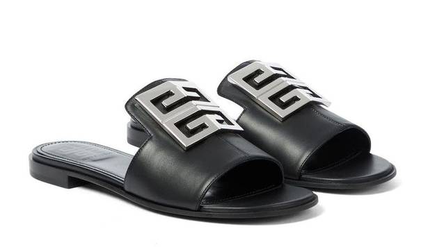 Givenchy  4G Black Leather Silver Logo Slides