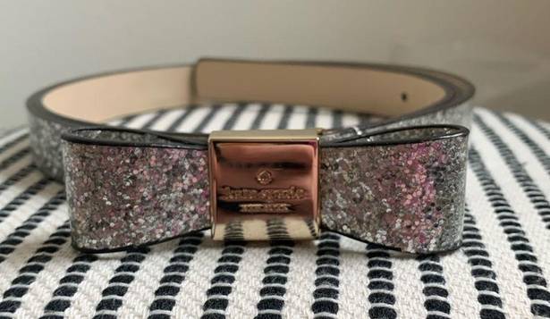 Kate Spade  Silver Glitter Leather Bow Belt XL