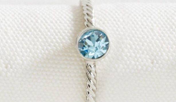 Krass&co Touchstone Crystal Swarovski  silver with aquamarine ring - size 5 - NEW