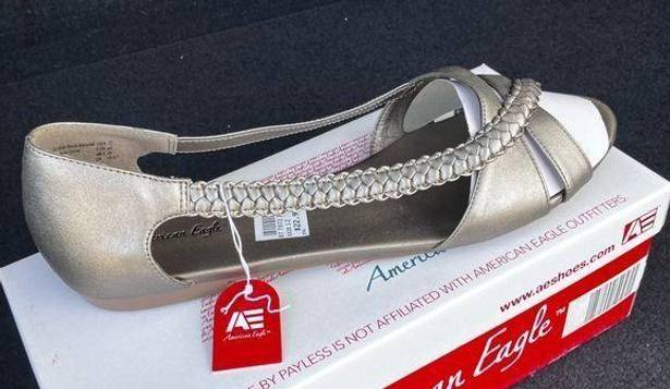 American Eagle Size 12 -  - silver/brown leather flats - brand new with tags