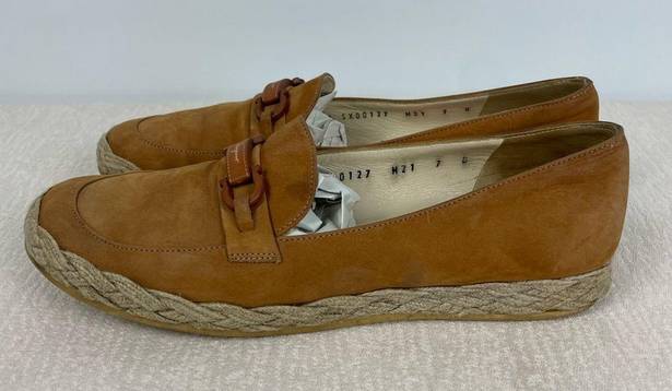 Salvatore Ferragamo  Tan Gancini Espadrille Loafer Slip On Leather Flats