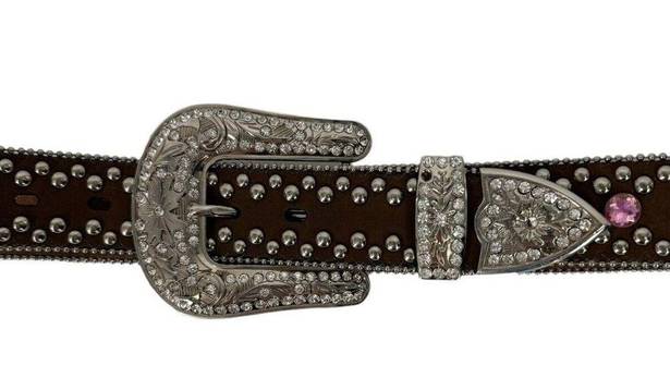 Blazin Roxx  Belt Brown Western Rodeo Bling Rhinestone Big Buckle Womens Large