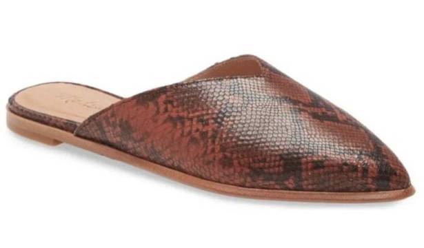 Madewell The Emilia Snakeskin Mule Slip On Leather Sandals Burgundy Black NEW