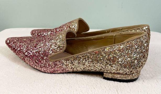 Shoedazzle ﻿ Women's Avery Pointed Glitter Flat Pink Gold Ombre Loafers Size 6.5