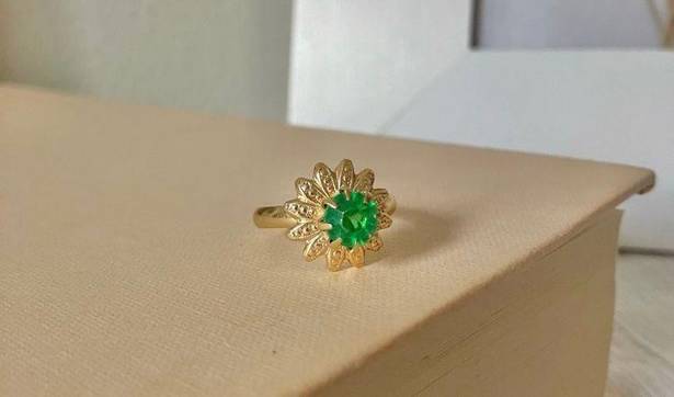 American Vintage Vintage “Eurydice” Green Gold Adjustable Cocktail Ring Sunburst Emerald Femme Classic