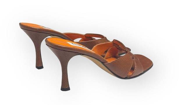 Isaac Mizrahi new  ⌘ Open Vamp Lizard Kitten Heel Mule Sandals ⌘ Orange Brown 10