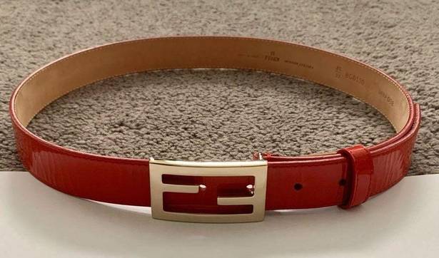 Fendi Authentic  red leather belt with golden buckle and dust bag size 32inch