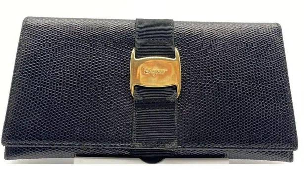 Salvatore Ferragamo Vara Black Leather Long Bifold Wallet Made in ITALY