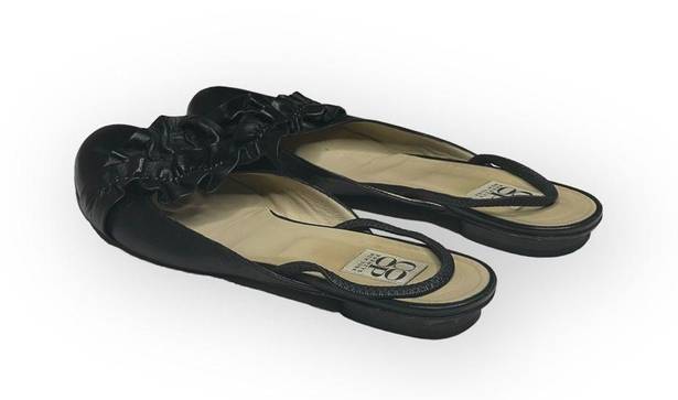 Barney’s New York HTF: Barneys New York Coop ꧁ Slingback Ruffled Leather Ballet Flats ꧂ Black