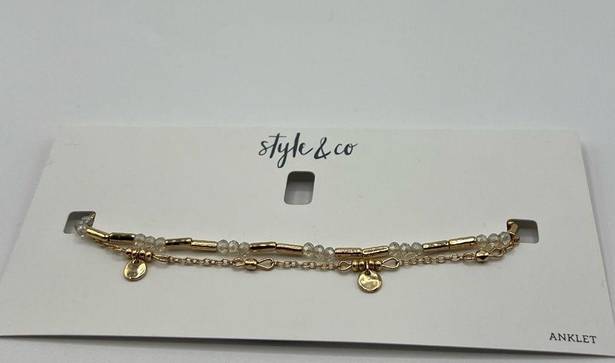 Style & Co  Bar, Disc & Bead Double-Row Ankle Bracelet in Gold-Tone NWT MSRP $25