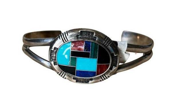 Onyx Vintage Carolyn Pollack Mosaic Turquoise, , Malachite, Lapis Cuff Bracelet