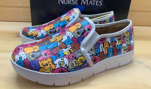 Nurse Mates Adela Multi Pets Print Slip On Sz 8