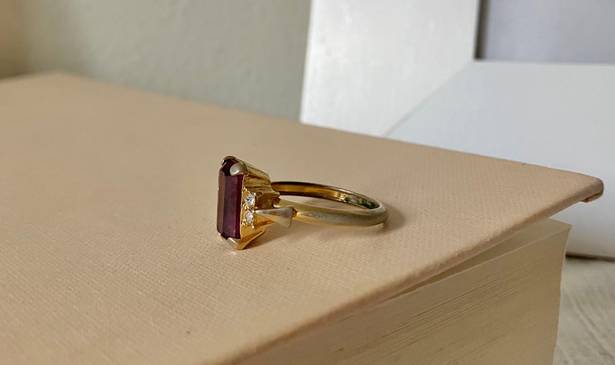 Vintage “Desiderata” Avon Amethyst Emerald Cut Gold Cocktail Ring Classic Purple